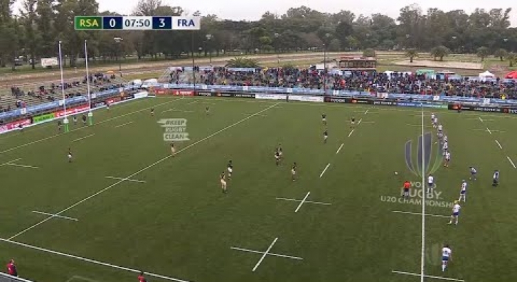 Louis Carbonel kicks a monster penalty at the U20s Championship