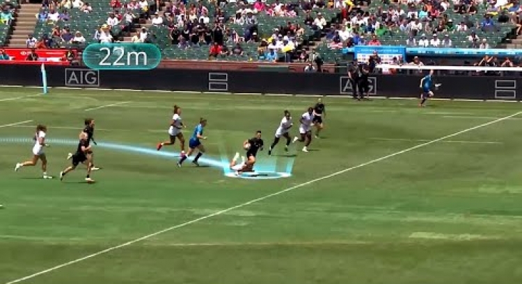 Gayle Broughton with the sizzling skill at Rugby World Cup Sevens