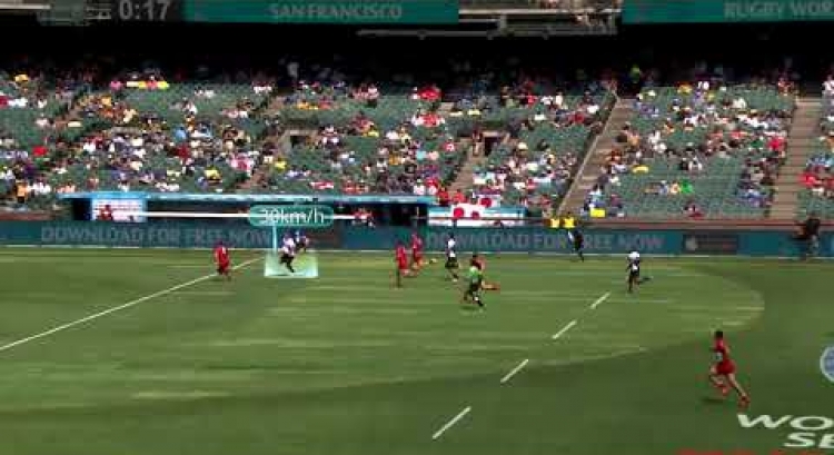 Josefa Lilidamu stretches his legs at Rugby World Cup Sevens