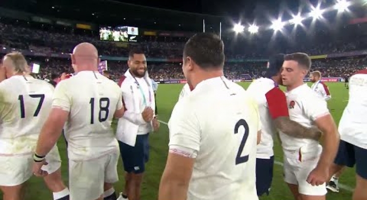 England players celebrate beating New Zealand