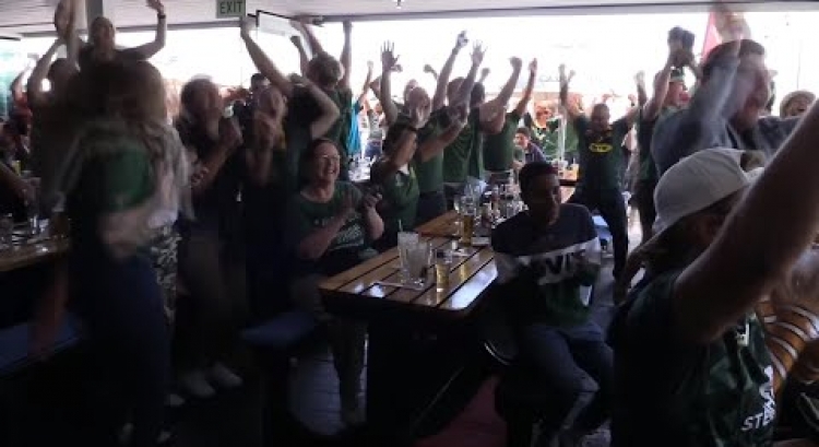 Fans in Cape Town celebrate South Africa's Rugby World Cup win