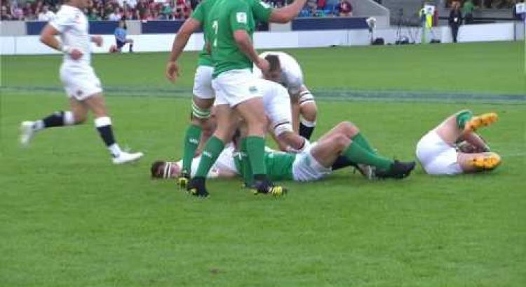 Joe Marchant steps around the Ireland defence! - England U20s