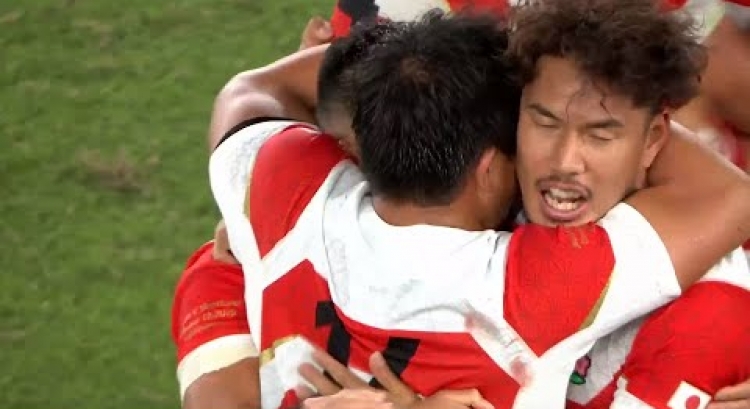 Japan players celebrate historic win